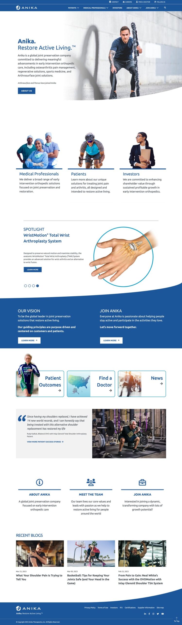 Anika Therapeutics custom WordPress site built by 465-Media