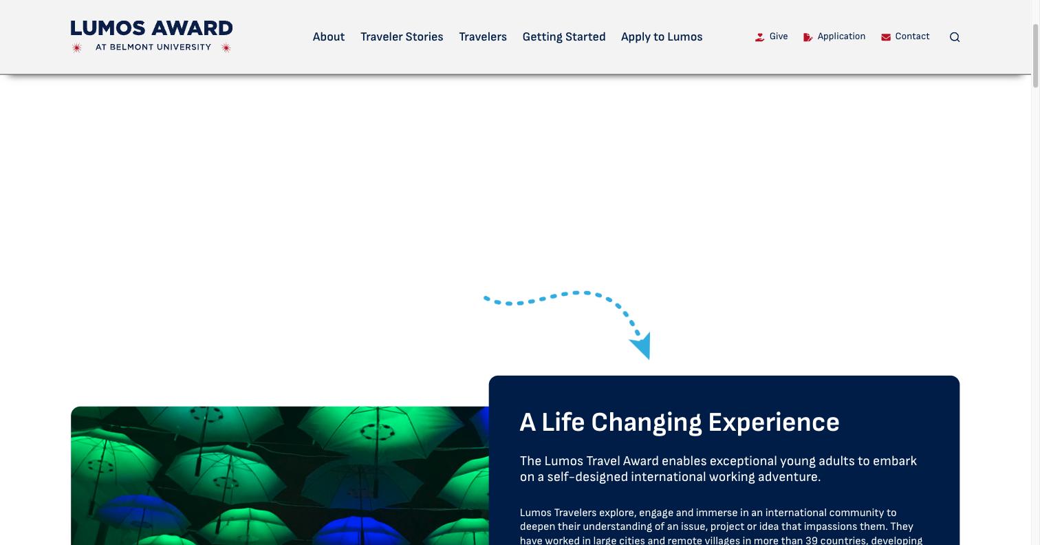Belmont Lumos - Homepage - live site screenshot