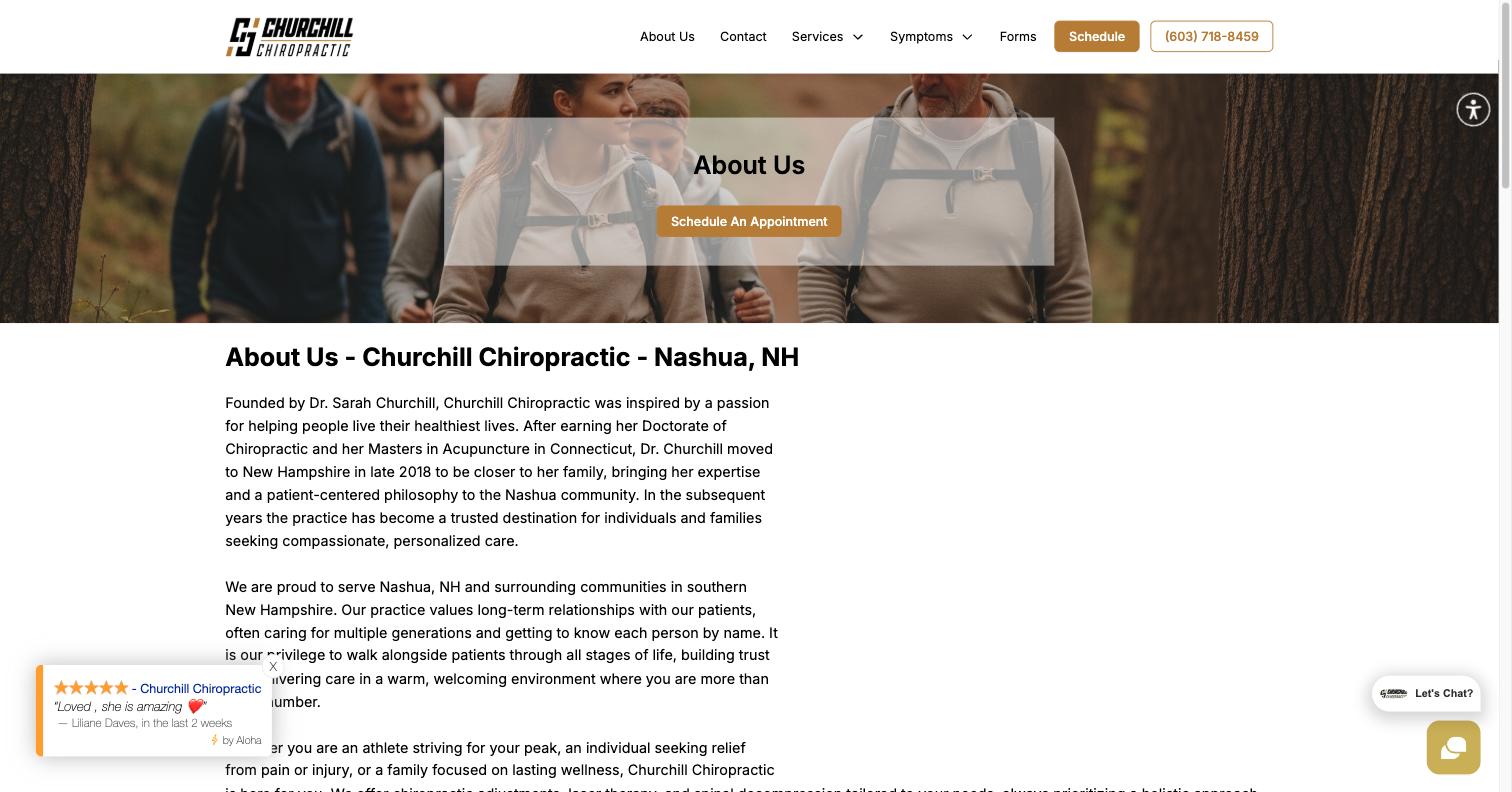Churchill Chiropractic - About Us - live site screenshot