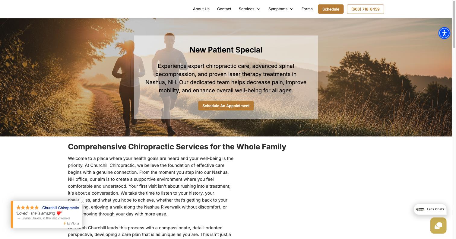 Churchill Chiropractic - Homepage - live site screenshot