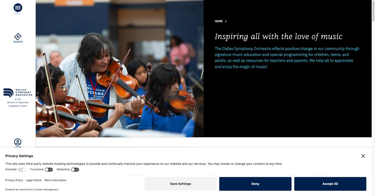 Dallas Symphony Orchestra - Community & Education Page - live site screenshot