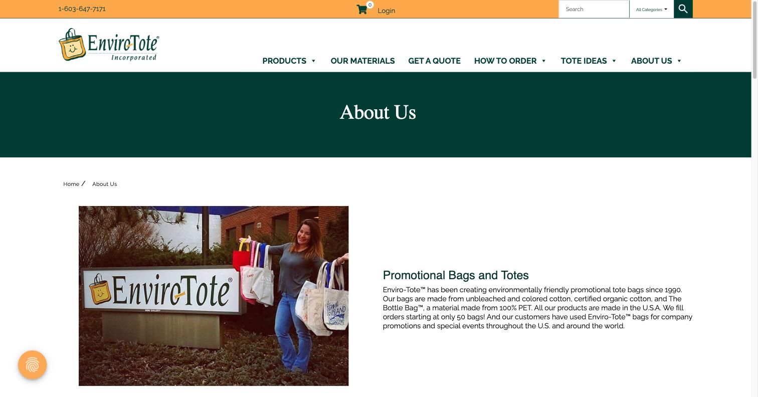 Enviro-Tote - About Us - live site screenshot