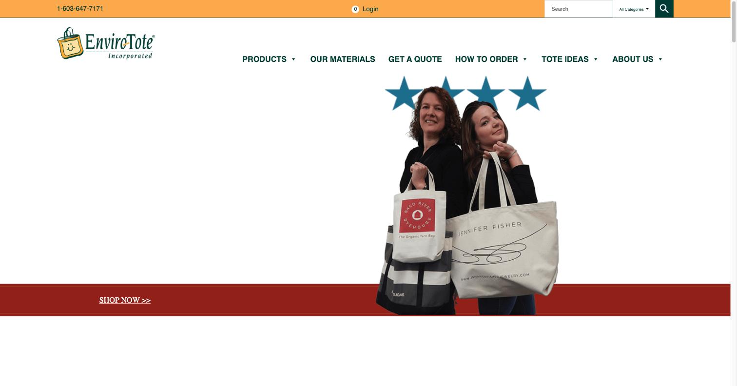 Enviro-Tote - Homepage - live site screenshot