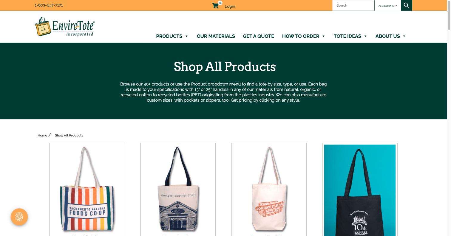 Enviro-Tote - Shop - live site screenshot