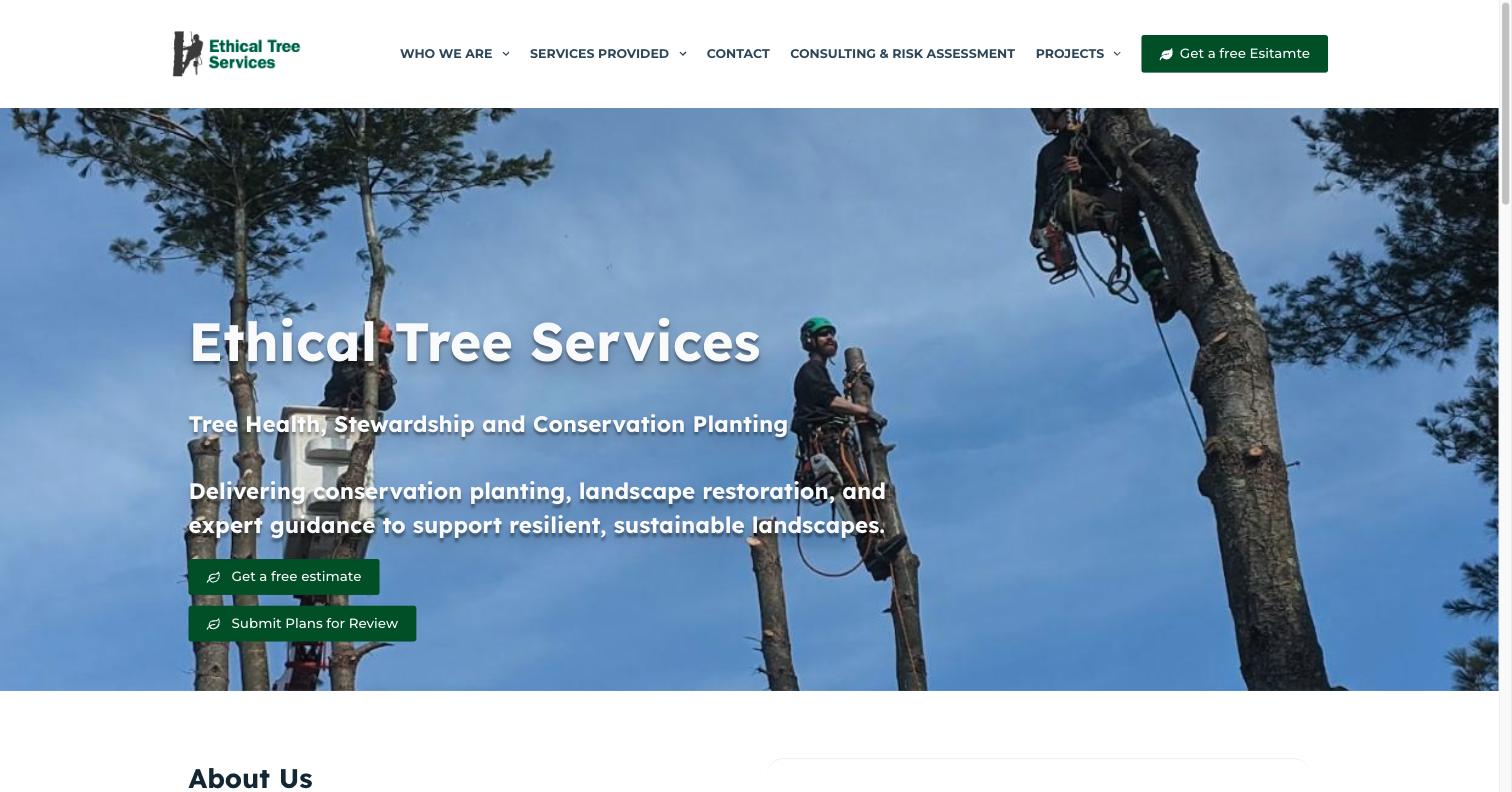 Ethical Tree Services - Homepage - live site screenshot