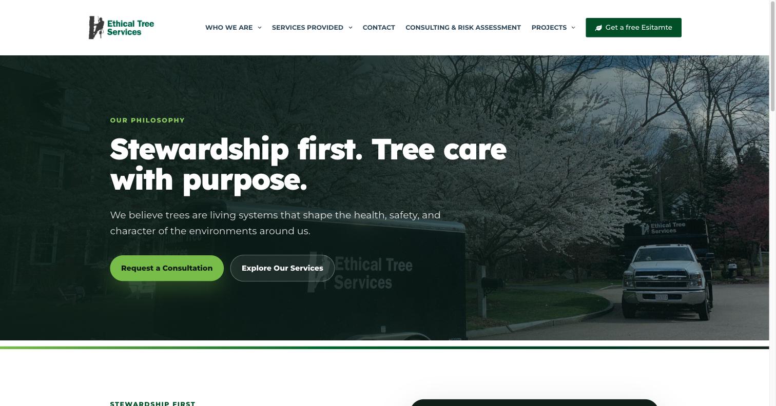 Ethical Tree Services - Our Philosophy Page - live site screenshot