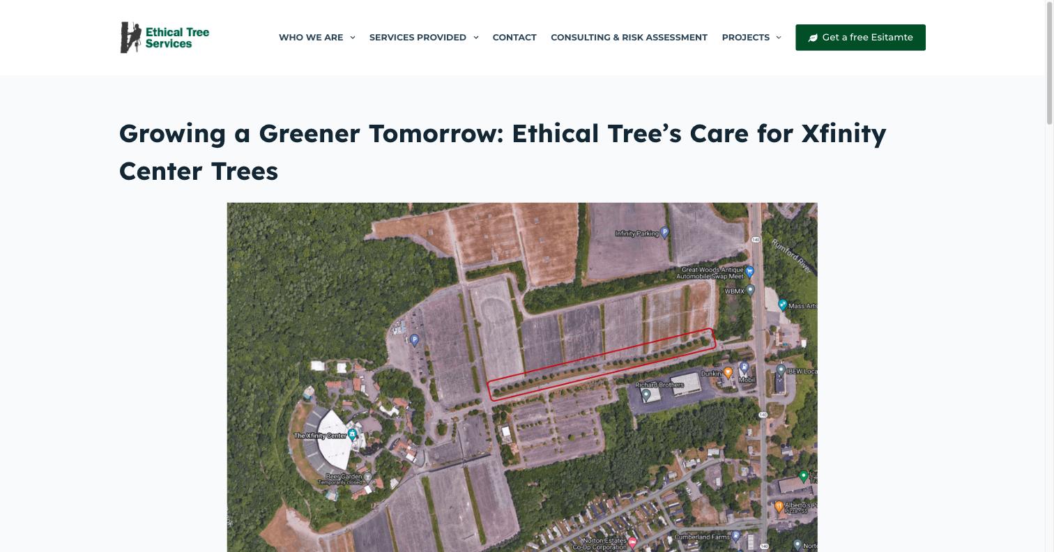 Ethical Tree Services - Xfinity Center Project Page - live site screenshot