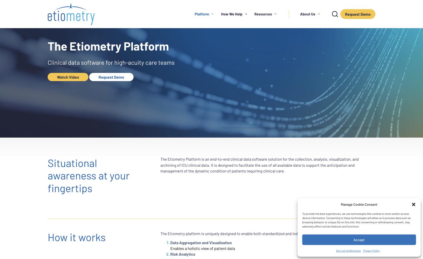 Etiometry - Platform Page - live site screenshot
