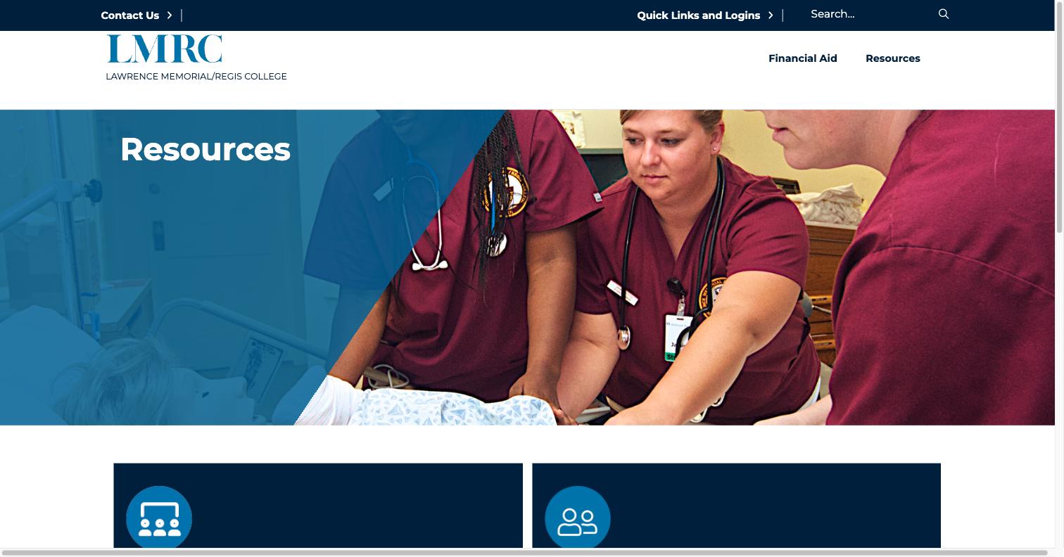 Lawrence Memorial/Regis College - Resources - live site screenshot