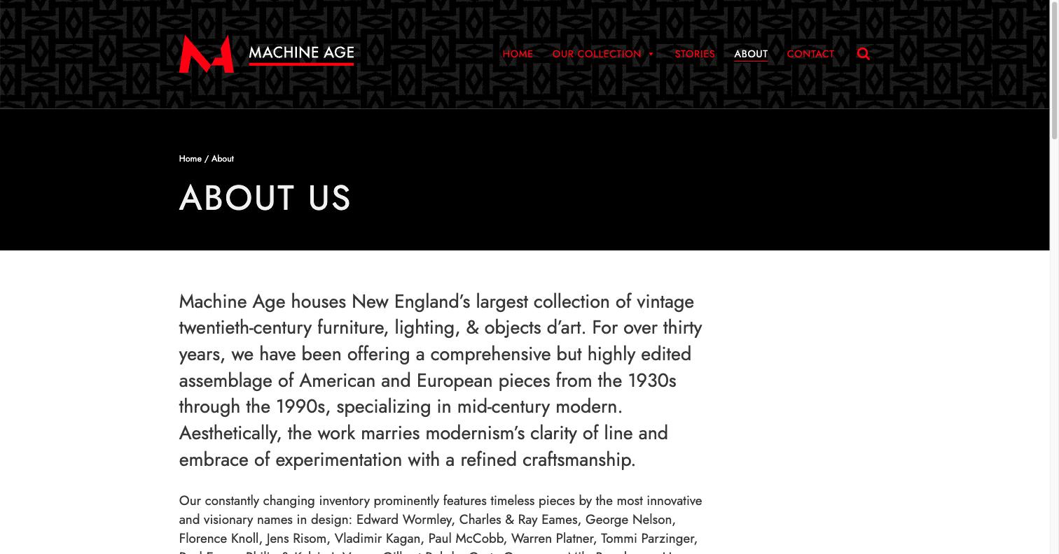 Machine Age - About Us - live site screenshot