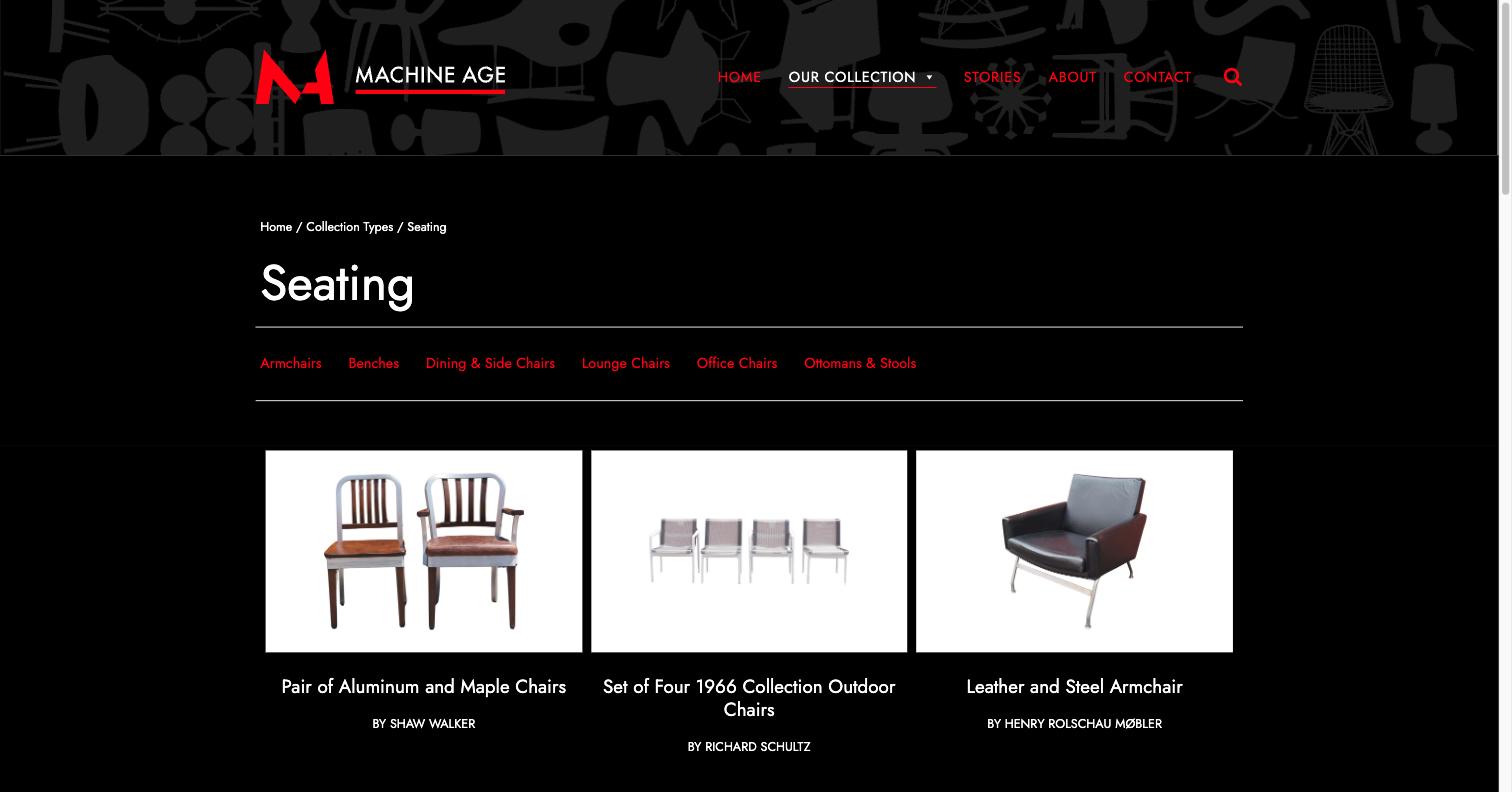 Machine Age - Seating Collection - live site screenshot