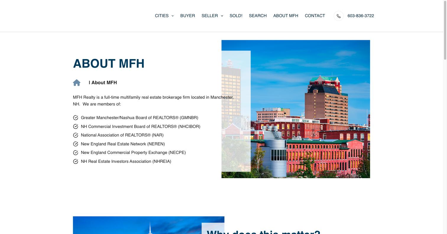 MFH Commercial Realty - About MFH - live site screenshot